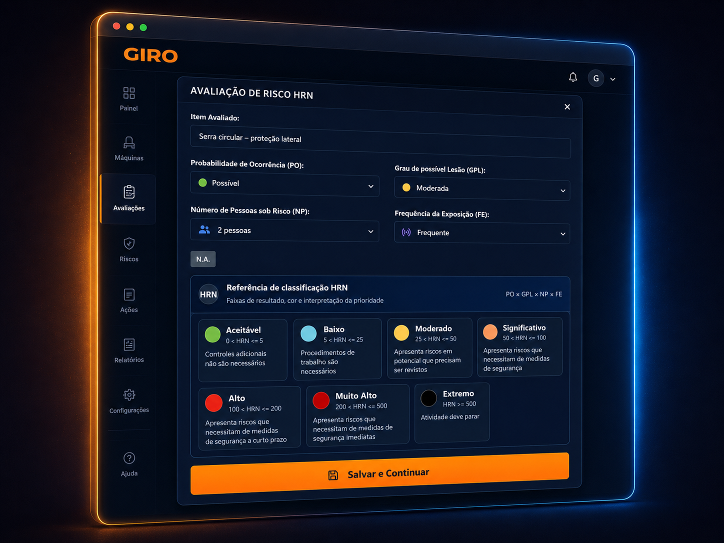 Risco avaliado com critério